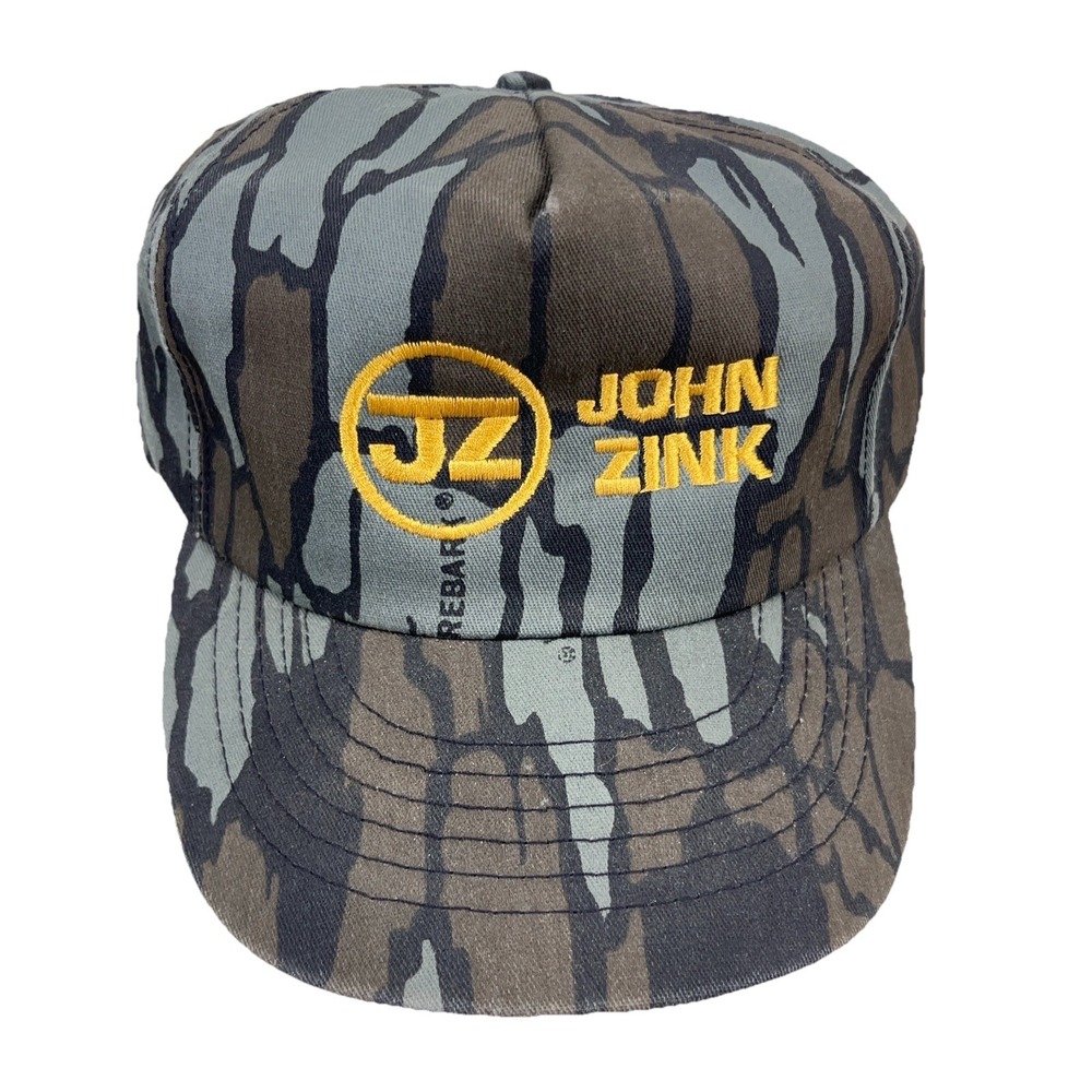 Vintage Trebark Camo Hat Cap SnapBack Trucker 80s 90s USA Hunting Tee John‎ Zink
